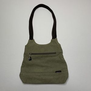 Dockers Green Canvas Small Bag with Straps and Pockets, Button Seal